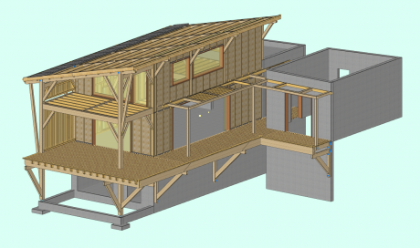Maison en bois, système poteau-poutre sur Etang salé de la Réunion